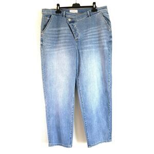 Eloquii Relaxed Jean with Overlap Waistband Light Wash Blue